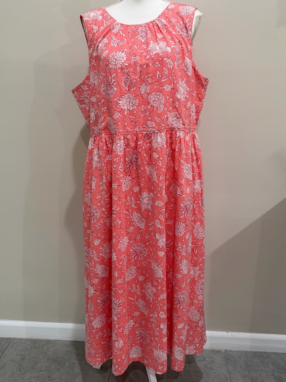 J Crew Fit & Flare Midi Dress Women Sz 18 Sleeveless Tie Neck Pink White Floral